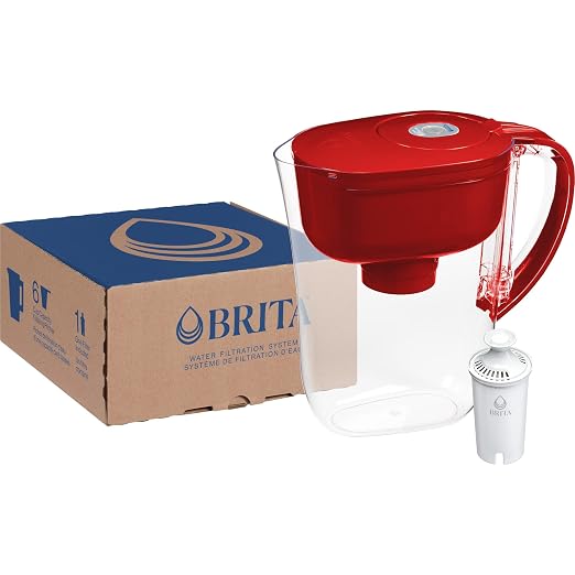 Brita Metro Small 6-Cup Water Filter Pitcher, WQA NSF/ANSI Certified, Mini-Fridge Friendly, Removes Chlorine Taste & Odor, Reduces Zinc, Copper & Mercury, 1 Standard Filter, Lasts 2 Months, Red