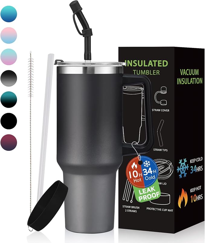 40 oz Insulated Tumbler for 100% Leak Proof, Stainless Steel Reusable Cups with Lids and Straws, Double Wall Vacuum Coffee Travel Mug Gift for Family Friends Teachers, Dishwasher Safe, BPA Free