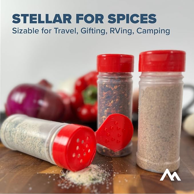 Pinnacle Mercantile Plastic Spice Jars Containers 4 Oz Round Set Of 12 Empty Seasoning Containers With Red Flip Top Sifter Lids And Clear Seasoning Jars For Kitchen Storage