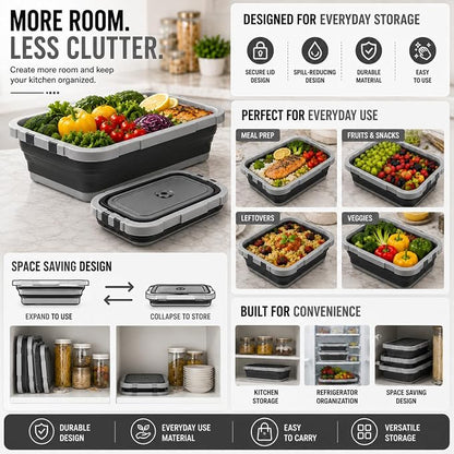 Pamper Paws 2-pack XL Collapsible BBQ Prep Tub with Cutting Board – Foldable Food Prep Container for Outdoor Cooking & Kitchen Use – Space Saving Collapsible Wash Tub, Portable BBQ Prep Tub (Black)