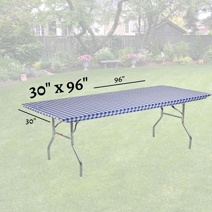 Kwik-Covers 8' Rectangle Plastic Table Covers 30" x 96", Bundle of 5 (Blue Gingham)