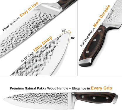 Kitchen Knife Set with Block, 15-Piece Professional Stainless Steel Sharp Knives Set for Kitchen with Built-in Sharpener, Ergonomic Wooden Handle, Full Tang Forged Triple Rivet, Boxed Knife Set