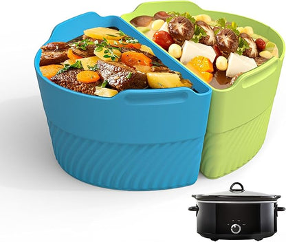 Silicone Slow Cooker Liners Compatible With Crock Pot 6-8 QT,Slow Cooker Divider Allows Cooking Two Different Meals At Once Time,(Green)