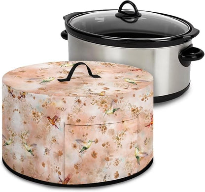 Pink Floral Hummingbird Slow Cooker Dust Cover Compatible with 6-8 qt Crock for Pot Oval Slow Cooker Cover Small Kitchen Appliance Decor