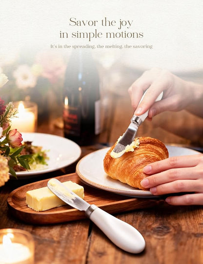 AISBUGUR 2 Pack Stainless Steel Butter Spreader Knife, Butter Knife with White Porcelain Handle, Cheese Butter Spreader Knives for Kitchen