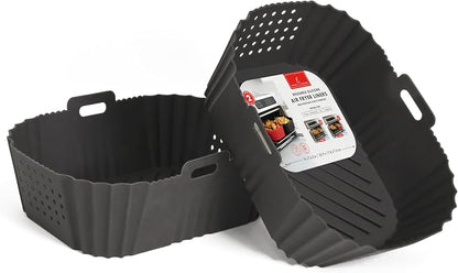 Reusable Silicone Air Fryer Liners for Emeril Lagasse Air Fryer Oven – Non-Stick Reusable Air Fryer Basket Liners – Dishwasher Safe – 9 x 7 x 3 Inch – 2 Pack – Black