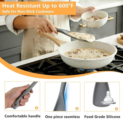 Cooking Spoon for Nonstick Cookwares, Multifunction Silicone Spatula Spoons BPA Free, Great for Mixing, Scooping, Scraping and Serving, Dishwasher Safe (2 Gray, 12.6 inch)