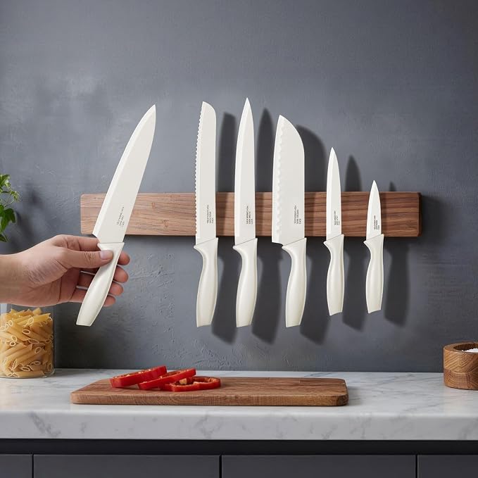 Onader 12 Pieces Knife Set with Covers, Stainless Steel Small Kitchen Knives Set, Cream White