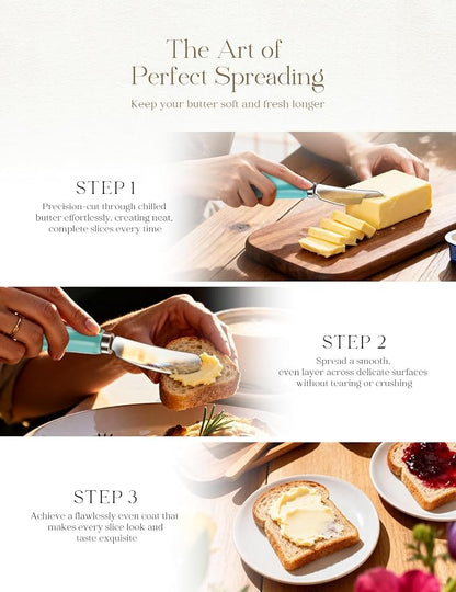 AISBUGUR 2 Pack Stainless Steel Butter Spreader Knife, Butter Knife with White Porcelain Handle, Cheese Butter Spreader Knives for Kitchen Green