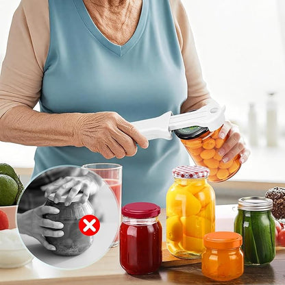 Jar Opener for Seniors with Arthritis, 7 in 1 Bottle Opener and Wine Corkscrew, Easy Grip Kitchen Gadget for Weak Hands Elderly, Retractable Jaw Lid Opener with Magnetic Storage (Off-White)