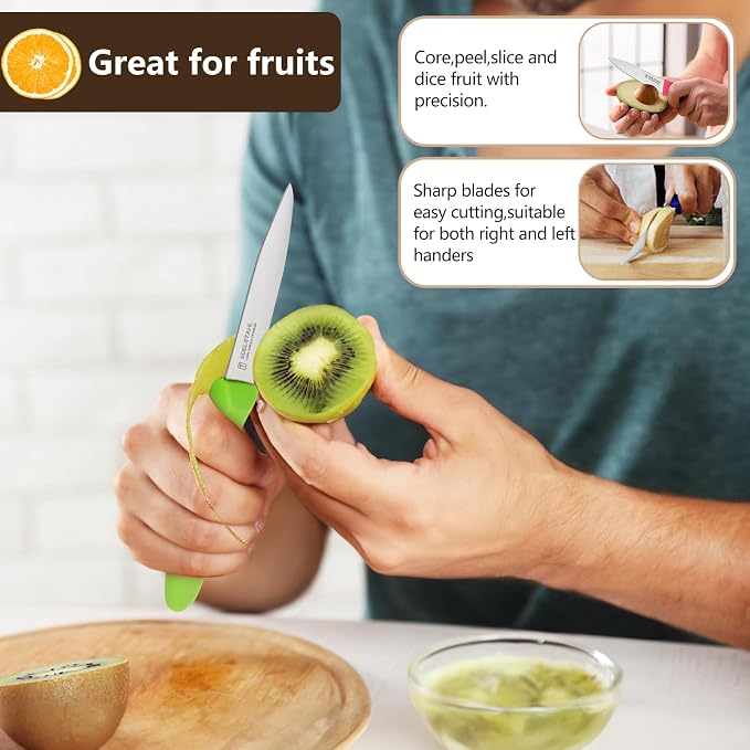 Paring Knife,Stainless Steel Paring Knives Set of 6,Super Sharp Vegetable&Fruit Knife,Straight Edge Paring Knifes,PP Plastic Ergonomic Handle,Yellow Peeling Knifes