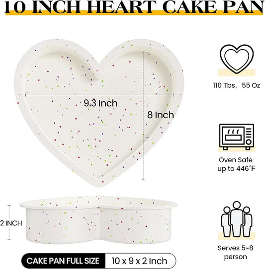 10 Inch Heart Shaped Silicone Cake Pans Set of 3, Large Nonstick Heart Baking Molds for Oven/Air Fryer, Food Grade Easy Release Heart Pan（Cream）