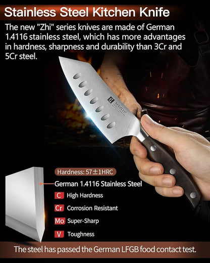 XINZUO Cheese Knife Set with In-Drawer Block, 4-Piece for Charcuterie Board,Hard Cheese Knife-Parmesan Cheese Knife,German Stainless Steel,Red Sandalwood Handle