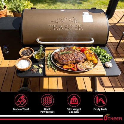 Utheer Folding Front Shelf for Traeger Pro 34, Century 885, Texas Elite 34 Pellet Grills, BAC363 Grill Accessory 37" x 12", Heavy-Duty Steel Table Supports 60 LBS, Foldable Prep & Storage Station