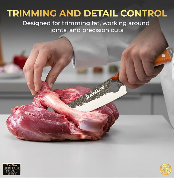 SliceElite Hand-Forged Professional Butcher Knife (3 PC PREP KNIFE SET W/SANDSLWOOD HANDLES)