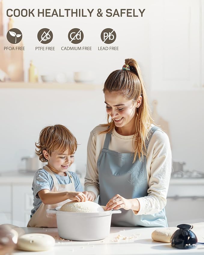 Ciwete 6 QT Dutch Oven Pot with Lid, Enameled Cast Iron Dutch Oven for Bread Making, Braiser, Cooking, Dual Handles, Oven Safe up to 500° F or on Stovetop, Gifts for Family - Off White