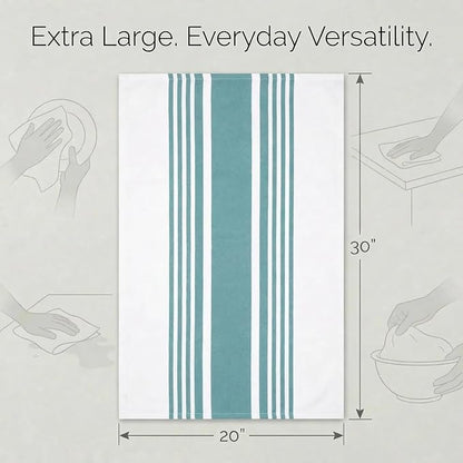 Urban Villa Kitchen Towels 100% Cotton Dish Towels for Kitchen (Set of 6) 20”x30” Dish Cloths Highly Absorbent Kitchen Linen Set with Hanging Loop Perfect for Drying Dishes Cleaning Towels-Aqua White