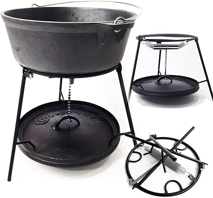 CampMaid Outdoor Cooking Set - Dutch Oven and Tools Set - Charcoal Holder & Cast Iron Grill Accessories - Camping Grill Set - Outdoor Cooking Essentials - Camp Kitchen Equipment - (6 Piece Set)