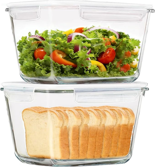 88Oz 2-Piece Large Glass Food Storage Containers - Family Size Set with Locking Lids, BPA-Free & Leak-Proof - Microwave & Oven Safe for Baking, Meal Prep & Leftovers