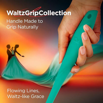 Kitchen Mama WaltzGrip Platinum Silicone Jar and Can Spatula Utensil Set: Heat-Resistant, Nonstick Scraper, Scooping, Perfect for Smoothies, Jam, Cream, Peanut Butter, Dishwasher Cooking Gadget (Teal)