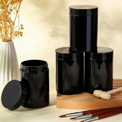 SATINIOR 24 Pieces Empty Clear Plastic Jars with Lids Round Storage Containers Wide Mouth for Beauty Product Cosmetic Cream Lotion Liquid Butter Craft and Food(Black,16 oz)