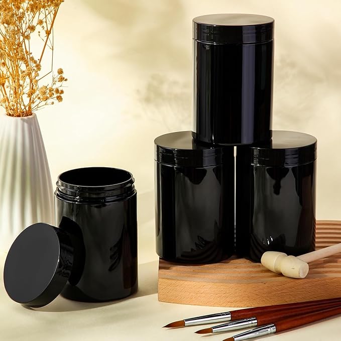 SATINIOR 24 Pieces Empty Clear Plastic Jars with Lids Round Storage Containers Wide Mouth for Beauty Product Cosmetic Cream Lotion Liquid Butter Craft and Food(Black,10 oz)