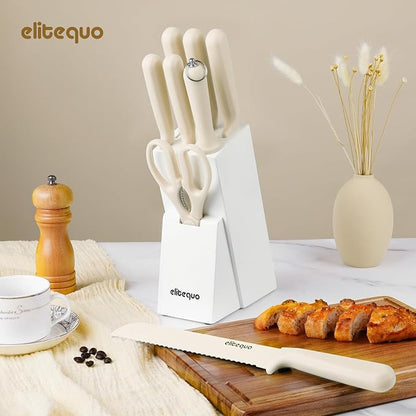 8 Piece Kitchen Knife Block Set with Sharpener,Dishwasher Safe,German Stainless Steel with Ergonomic Handle Anti-slip Handle