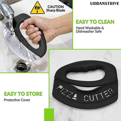 Urbanstrive Heavy Duty Stainless Steel Pizza Cutter with Cover, Super Sharp Blade Pizza Knife Pizza Cutter Rocker, Perfect Kitchen Gadgets for Pizza Cutting Home Essentials (Black)