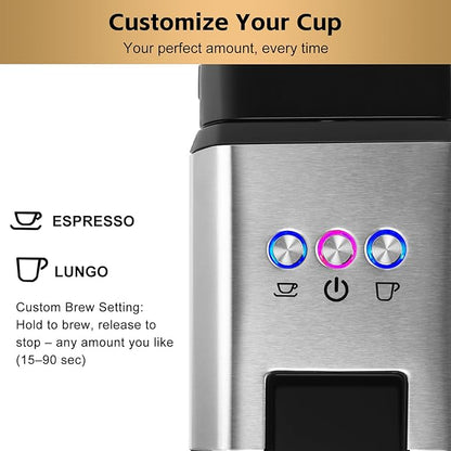 CUSIMAX Espresso Machine Single Serve Coffee Machine Compatible with Nespresso Pods, Adjustable Brewing Size, 19Bar Coffee Maker, Stainless Steel Espresso Maker with 20oz Remevable Water Tank