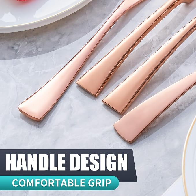 24 Pieces Rose gold Silverware Set with Steak Knives Service for 4,Modern 18/10 Stainless Steel Flatware Cutlery Set,Utensil Set for Home Restaurant Hotel,Mirror Polished,Dishwasher Safe