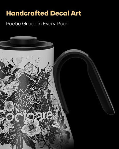 Cocinare Artisan Blossom Gooseneck Electric Kettle, ±1℉ Precise Temperature Control for Pour-Over Coffee & Tea, Quick Heating 1500W, Stainless Steel Interior, 0.9L