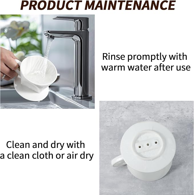 Mongdio Pour Over Coffee Maker, Ceramic Pour Over Dripper, Coffee Pour Over with 3 Holes Flat Bottom, Coffee Accessories for Home, Size 02 White