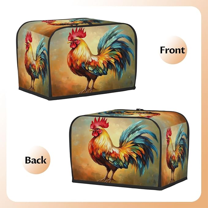 Toaster Cover 2 Slice Wide Slot Farm RoosteBread Toaster Oven Dustproof Cover Small Appliance Kitchen Covers Dust and Fingerprint Protection for Women Gift 2 Slice