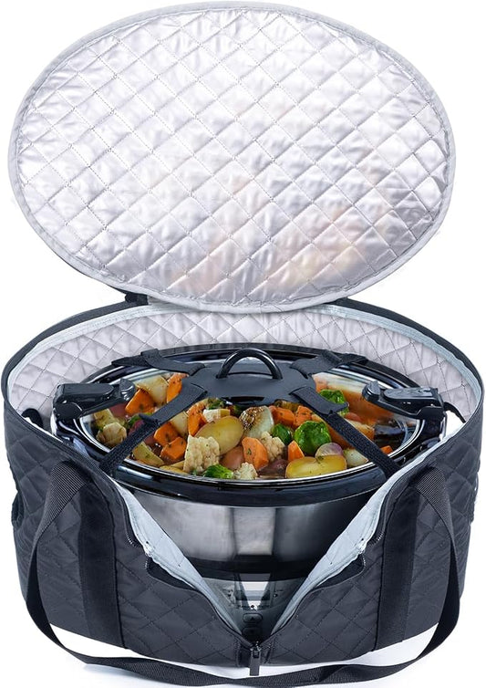BAGSPRITE Slow Cooker Carrying Case Compatible with 6-8 Quart Crockpot Carrier for Hot Food and Hamlton Beach Slow Cooker Tote with Lid Fastener for Crock-pot Dust Cover Applicances