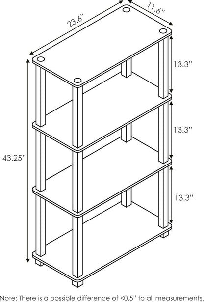 Furinno TURN-S-TUBE Storage Shelves, 4-Tier Book Shelf, Corner Shelf, Toolless Open Shelves, for Organization and Storage, Living Room, Garage, Home Office, Sonoma Oak
