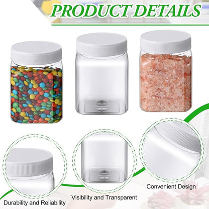 Nosiny 12 Pcs 24 oz Clear Plastic Jars with Lids Square Plastic Container Large Candy Jars with Screw on Lids Refillable Kitchen Storage Containers for Dry Food, Coffee (White)