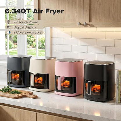 NEWBULIG Air Fryer 6.34 Quarts, Airfryer with Visual Window, 400℉ Fast Heating Air Fryers Oven with Timer, Auto-Off, Non Toxic & Non Stick, Multiple 12 Modes for Roast, Bake, Dehydrate, Fry, Reheat