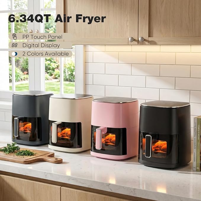 NEWBULIG Air Fryer 6.34 Quarts, Airfryer with Visual Window, 400℉ Fast Heating Air Fryers Oven with Timer, Auto-Off, Non Toxic & Non Stick, Multiple 12 Modes for Roast, Bake, Dehydrate, Fry, Reheat