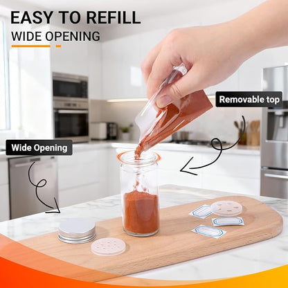 Segarty 3oz Spice Jars with Silver Aluminum Lid, 2 Pack 90ml Round Spices Bottle for Seasonings Cereal Storage, Empty Glass Seasoning Container Set, Salt and Pepper Organizers with 7 Stickers 1 Brush