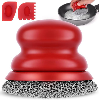 Cast Iron Scrubber and Scraper, Chain Mail Scrubber Cast Iron for Cleaning Dishes, Stock Pots, Pans, Griddles, Grills, Dish Scouring Pads