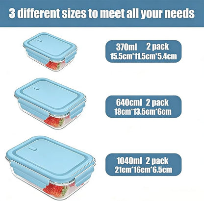 Glass Meal Prep Containers 5 Pack,Three Sizes Airtight Glass Lunch Containers, Glass Food Storage Containers with Lids, for Microwave, Oven, Freezer & Dishwasher Friendly(Sky Blue)