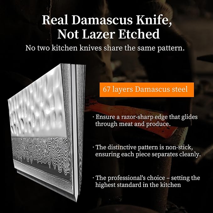 KEEMAKE Kiritsuke Chef Knife, 8 Inch Damascus Japanese Kitchen Knife with Ergonomic Pakkawood Handle, Ultra Sharp Non-Slip Cooking Knife with Ash Sheath & Dad Gift Box