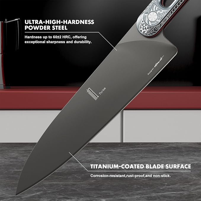 Japanese Chef Knife 8 Inch: ZDF-905 Powder Steel, Ultra Sharp Kitchen Knife, Full Tang Professional Chef Knife with Interchangeable Laser-Engraved Handles, Purism Series