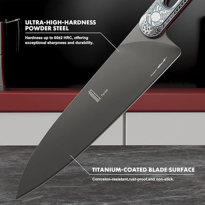 Japanese Chef Knife 8 Inch: ZDF-905 Powder Steel, Ultra Sharp Kitchen Knife, Full Tang Professional Chef Knife with Interchangeable Laser-Engraved Handles, Purism Series