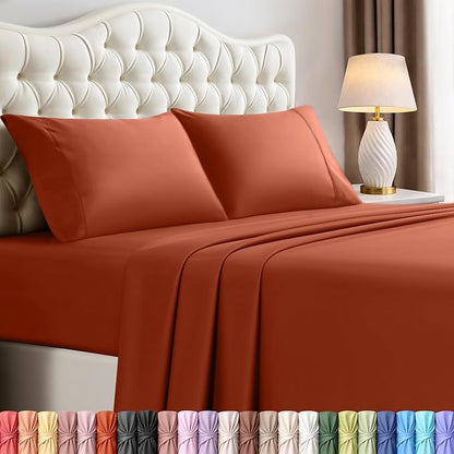 Utopia Bedding Full Size Sheet Set – 4 Piece Bed Sheets, Soft and Breathable Microfiber, Includes 1 Fitted Sheet, 1 Flat Sheet and 2 Pillowcases – OekoTex (Orange)