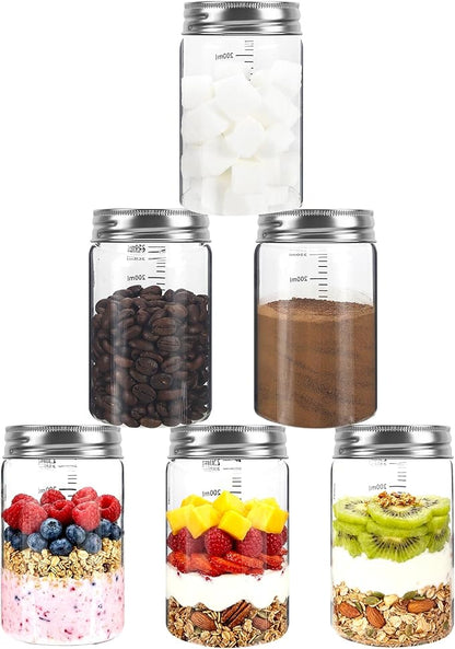 8 oz Small Glass Coffee Jars Spice Jar Round Storage Canister with Wooden Lid Clear Glass Food Jar for Pantry Sugar Tea Coffee Bean Spice Nuts Cookies Bath Salts (8oz/250ml-6pcs-B)