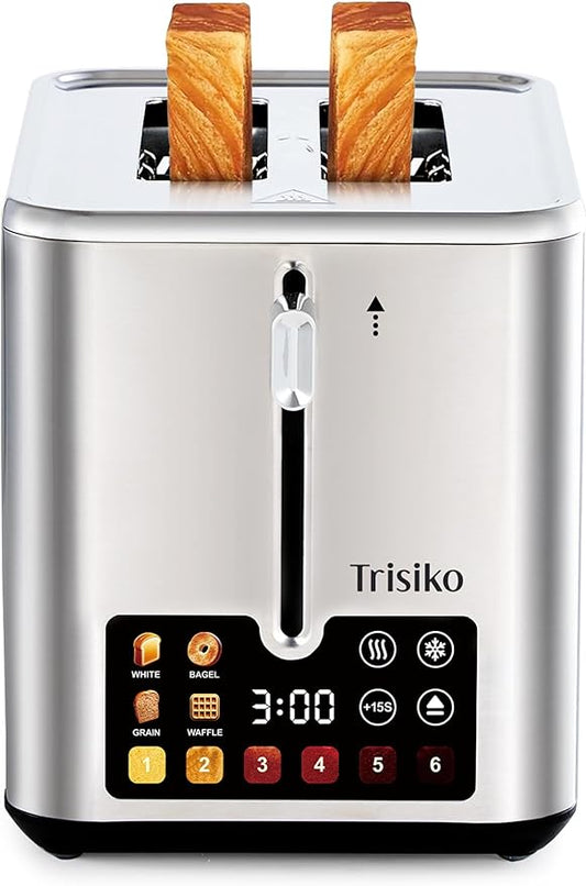 Touch Screen Electric Toaster 2 Slice, Stainless Steel Smart Toaster with Digital Timer, 1.38" Extra-Wide Slots for Bread& Bagel, Great for Home, Office,Dorm