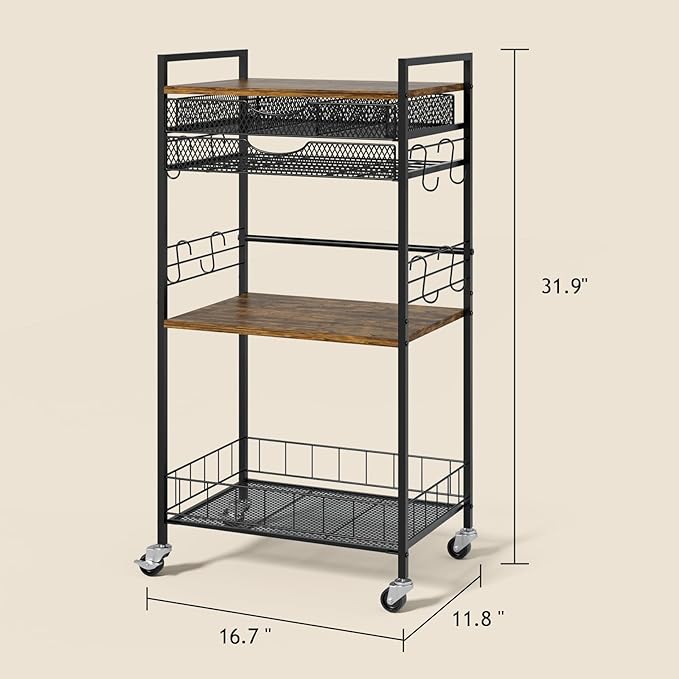 Homsorout Coffee Bar Station with Storage Drawer - 5 Tier Coffee Table Countertop Organizer for K Cups, Tea Bags, Sugar Storage and Kitchen Cabinets (Brown)