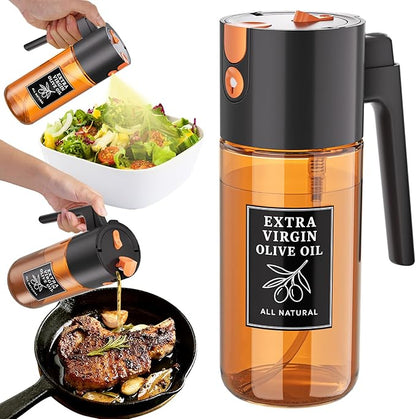 500ml Black Oil Sprayer and Dispenser, 2-in-1 Dark-Tinted Glass Spray Bottle for Air Fryer, BBQ, Salad, Baking, Refillable Oil Mister