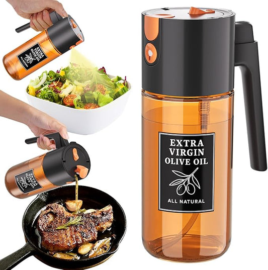 500ml Black Oil Sprayer and Dispenser, 2-in-1 Dark-Tinted Glass Spray Bottle for Air Fryer, BBQ, Salad, Baking, Refillable Oil Mister